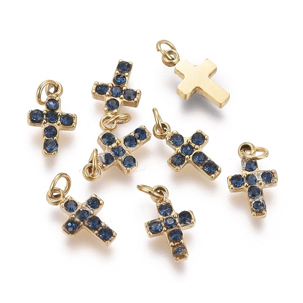 

PandaHall 316 Surgical Stainless Steel Tiny Cross Charms, with Rhinestone and Jump Rings, Golden, Sapphire, 8.5x5x1.5mm, Hole: 1.6mm..., Blue