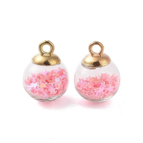 

PandaHall Glass Round Pendants, with Plastic Finding and Foam Glitter, Pink, 21x16mm, Hole: 2.5mm Glass Round Pink