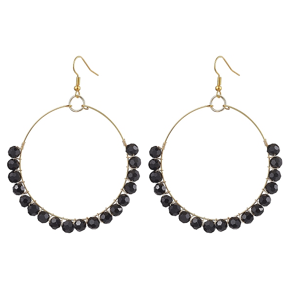 

PandaHall Glass Dangle Earrings, Basketball Wives Earrings for Women, Black, 83x64mm Glass Black