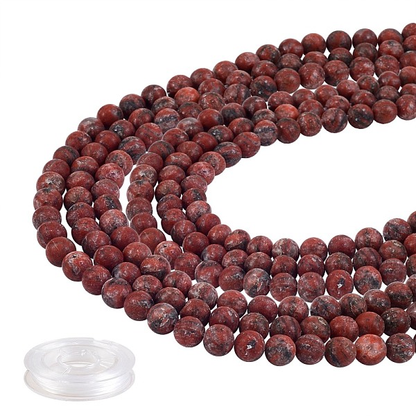 

PandaHall DIY Stretch Bracelets Making Kits, 200Pcs Round Natural Sesame Jasper/Kiwi Jasper Beads and Elastic Crystal Thread, Red, Beads...