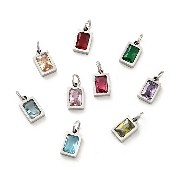 

PandaHall 304 Stainless Steel Pendants, with Cubic Zirconia and Jump Rings, Single Stone Charms, Rectangle, Stainless Steel Color, Mixed..., Multicolor