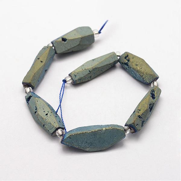 

PandaHall Electroplated Natural Quartz Crystal Beads Strands, Druzy Geode Crystal, Green Plated, 20.5~32x8~11.5x8~11.5mm, Hole: 1mm, about...