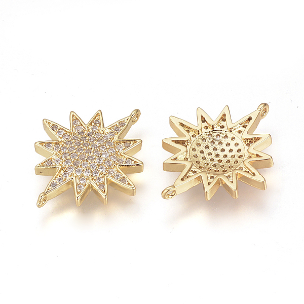 

PandaHall DIY Brass Micro Pave Cubic Zirconia Links, Sun, Golden, 23x19x3mm, Hole: 1mm Brass+Cubic Zirconia Sun