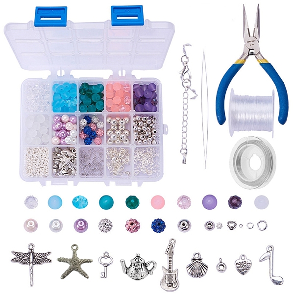 PandaHall SUNNYCLUE DIY Jewelry Making Kits, Beads & Findings & Tools, Mixed Color, 14x10.8x3cm Glass Multicolor
