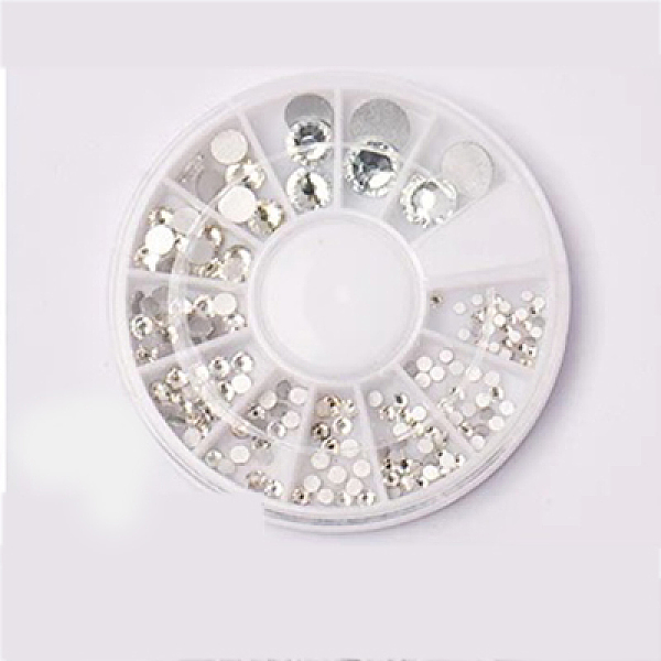 PandaHall Rhinestone Nail Art Decoration Accessories, Crystal Rhinestone Flat Round Clear