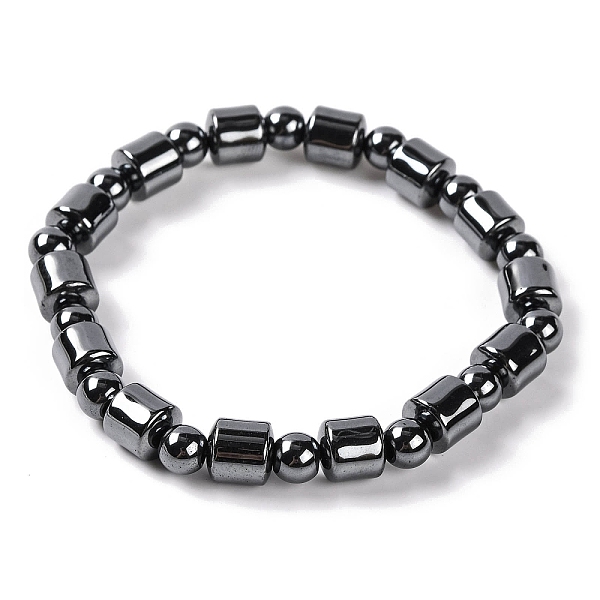 Braccialetti Elasticizzati Da Donna Con Perline Di Ematite Sintetica Non Magnetica Rotondi E A Colonna