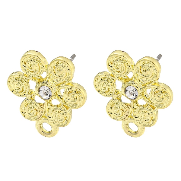 

PandaHall Rack Plating Alloy Stud Earring Finding, Cadmium Free & Nickel Free & Lead Free, Flower, Crystal, 16x13.5mm, Hole: 1.5mm, Pin..., Clear