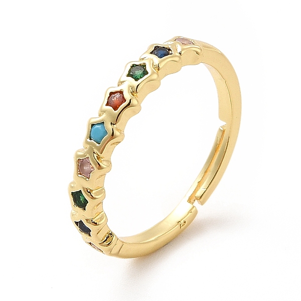 

PandaHall Colorful Cubic Zirconia Star Adjustable Ring, Brass Jewelry for Women, Real 18K Gold Plated, US Size 7 1/4(17.5mm) Brass+Cubic...