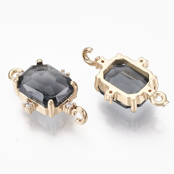 

PandaHall Glass Links connectors, with Brass Micro Pave Cubic Zirconia, Faceted, Rectangle, Light Gold, Black, 20x12x5.5mm, Hole: 1.2mm...