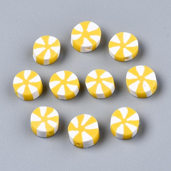 

PandaHall Handmade Polymer Clay Beads, Flat Round, Yellow, 9~10x4mm, Hole: 1.6mm Polymer Clay Flat Round Yellow