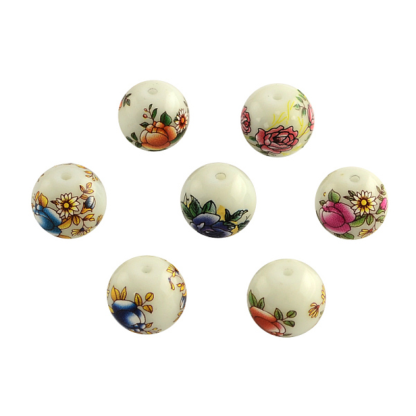 

PandaHall Flower Picture Glass Beads, Round, Mixed Color, 14x13mm, Hole: 1.5mm Glass Round Multicolor