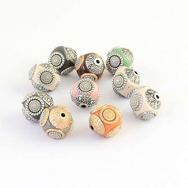 

PandaHall Handmade Indonesia Beads, with Alloy Cores, Round, Mixed Color, 14~16x14~16mm, Hole: 1.5mm Polymer Clay Round Multicolor