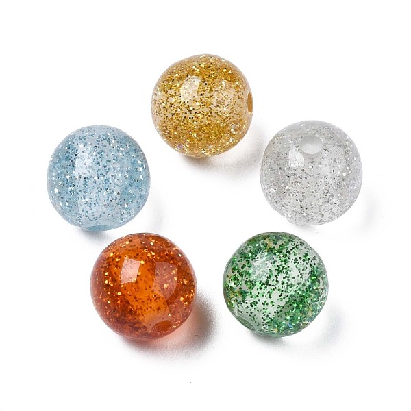 

PandaHall Resin Beads, with Glitter Powder, Round, Mixed Color, 12mm, Hole: 2.5mm Resin Round Multicolor