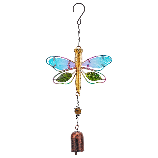 PandaHall GORGECRAFT Dragonfly Wind Chime Metal Glass Music Wind Bell 14.2" Romantic Colorful Dragonfly Shaped Hanging Ornaments with Chime...