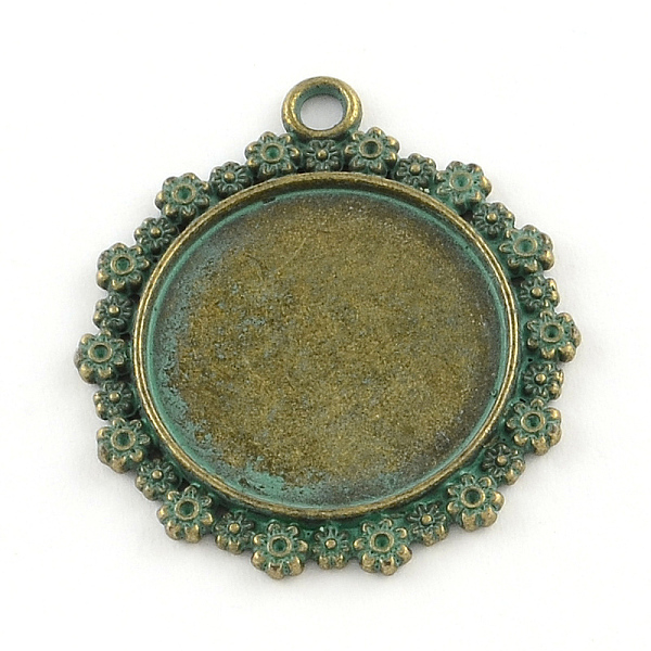 

PandaHall Flower with Flat Round Zinc Alloy Pendant Cabochon Settings, Cadmium Free & Nickel Free & Lead Free, Antique Bronze & Green Patina...