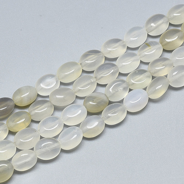 

PandaHall Natural White Agate Beads Strands, Oval, 8x6x4mm, Hole: 1mm, about 49~50pcs/strand, 14.5 inch~14.7 inch Oval