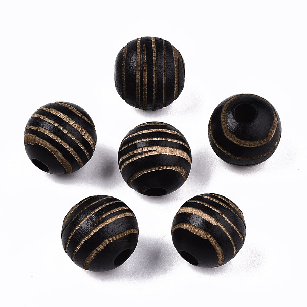 

PandaHall Painted Natural Wood Beads, Laser Engraved Pattern, Round with Zebra-Stripe, Black, 15.5~16.5x15mm, Hole: 4mm Schima Wood Round...
