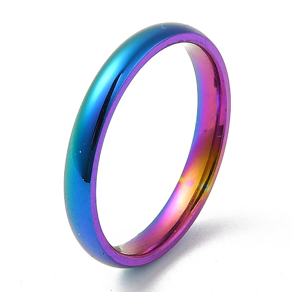 

PandaHall Ion Plating(IP) 304 Stainless Steel Flat Plain Band Rings, Rainbow Color, Size 8, Inner Diameter: 18mm, 3mm 304 Stainless Steel