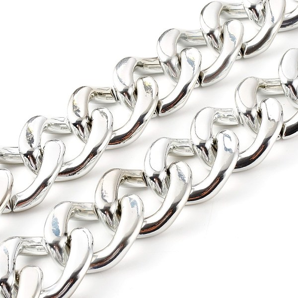 

PandaHall UV Plating ABS Plastic Curb Chains, Twisted Chains, Platinum, 39x31.5x9mm, about 39.37 inch(1m)/strand Plastic