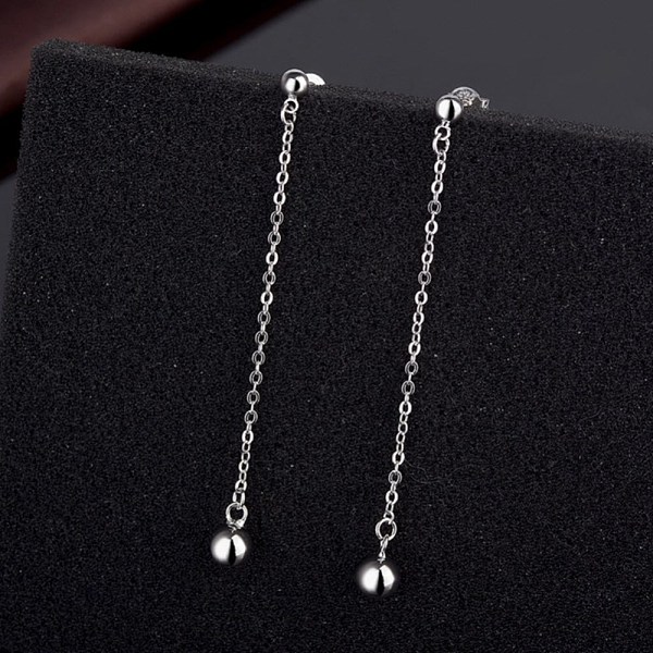 

PandaHall Brass Ear Studs, Chain with Ball, Platinum Brass Round