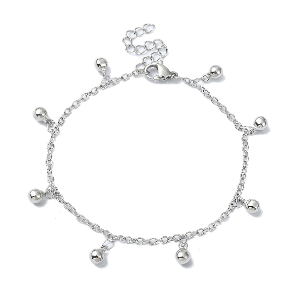 

PandaHall 304 Stainless Steel Round Ball Charm Bracelets for Women, Stainless Steel Color, 6-3/4 inch(17.2cm) 304 Stainless Steel Round