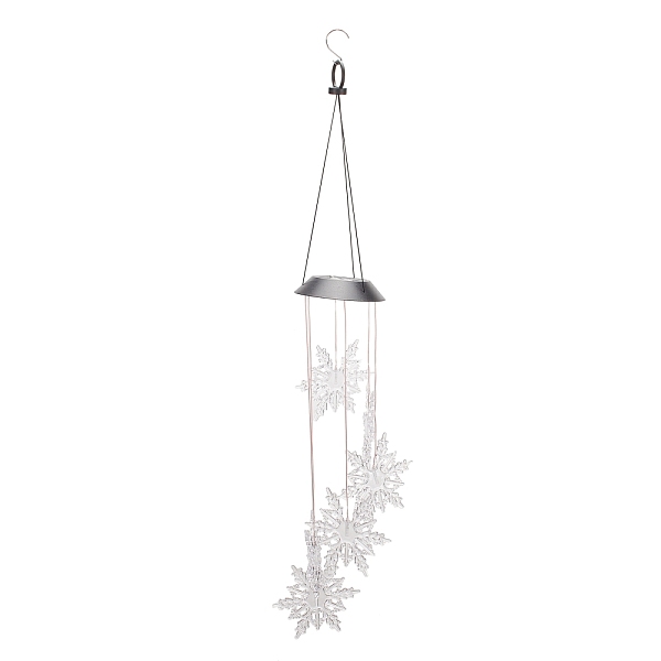 

PandaHall LED Solar Powered Snowflake Wind Chime, Waterproof, with Resin and Iron Findings, for Outdoor, Garden, Yard, Festival Decoration..., Clear