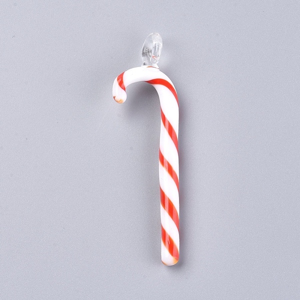 

PandaHall Christmas Handmade Lampwork Big Pendants, Candy cane, Red, 72x20x6mm, Hole: 5.5mm Lampwork Candy Red