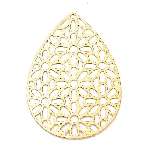 

PandaHall Ion Plating(IP) 201 Stainless Steel Pendant, Hollow, Teardrop with Flower Charm, Golden, 45.5x31x0.3mm, Hole: 1.5mm 201 Stainless...