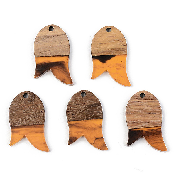 

PandaHall Resin & Walnut Wood Pendants, Fish, Orange, 28x18x3mm, Hole: 2mm Resin+Wood Fish Orange