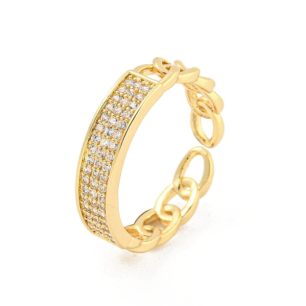 

PandaHall Oval Chain Brass Micro Pave Clear Cubic Zirconia Open Cuff Rings, Long-Lasting Plated, Golden, 4mm, US Size 6 1/2(16.9mm)...
