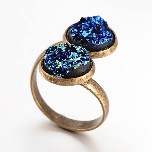 

PandaHall Antique Bronze Brass Drusy Resin Rings, Blue, 20mm Brass+Resin Blue