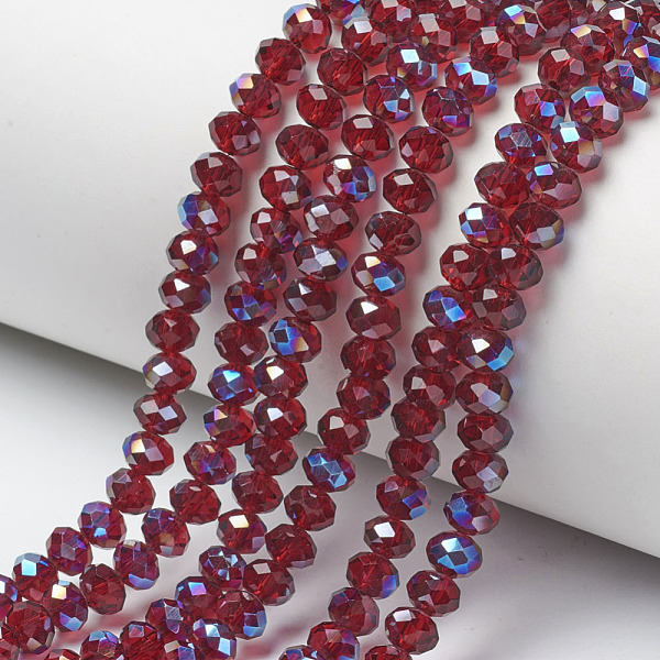 

PandaHall Electroplate Glass Beads Strands, Half Plated, Blue Plated, Faceted, Rondelle, Dark Red, 4x3mm, Hole: 0.4mm, about...