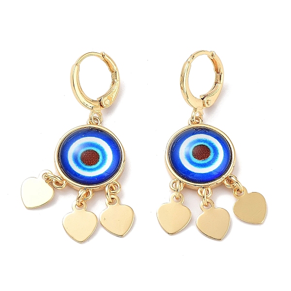 

PandaHall Real 18K Gold Plated Brass Heart Chandelier Earrings, Glass Evil Eye Drop Earrings, Blue, 40.5x14mm Glass Evil Eye Blue