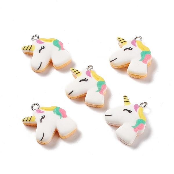 

PandaHall Opaque Resin Unicorn Pendants, with Platinum Tone Iron Loops, Colorful, 22.5x19x6mm, Hole: 2mm Iron+Resin Unicorn White