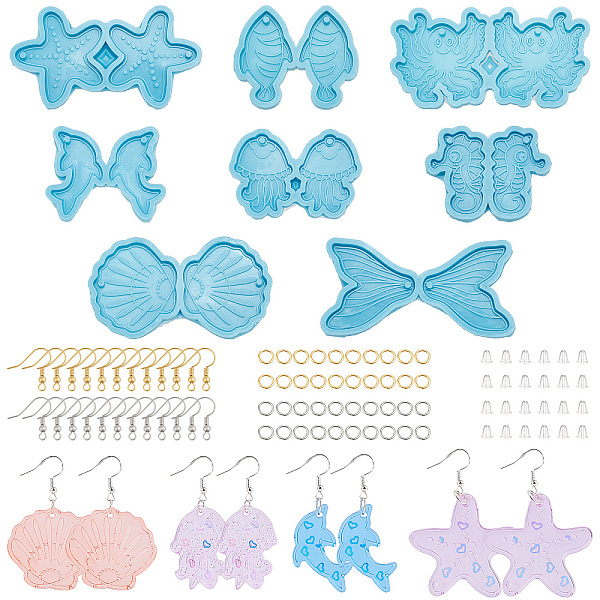 

PandaHall SUPERFINDINGS Resin Casting Molds, Shell & Fishtail & Sea Horse & Dolphin & Fish Pendant Silicone Molds, with Iron Open Jump Rings...