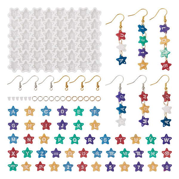 

PandaHall DIY Earring Making Kits, including Silicone Star with Letter/Number Connector Charm Molds, Brass Earring Hooks, Iron Open Jump...