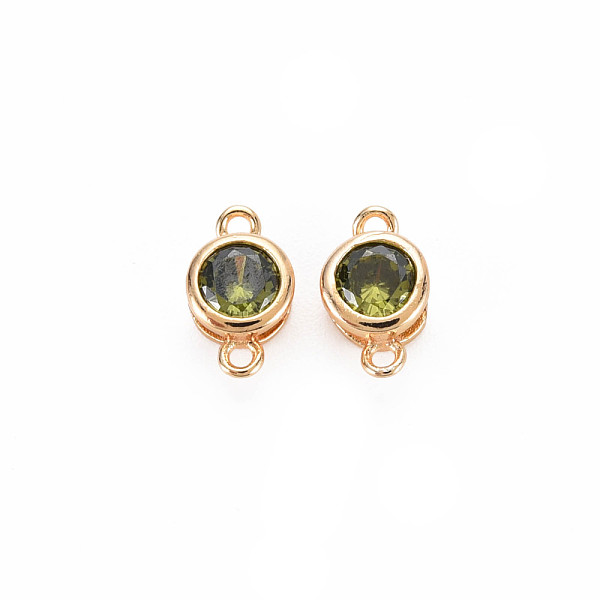 

PandaHall Brass Connector Charms, with Rhinestone, Nickel Free, Real 18K Gold Plated, Flat Round, Olivine, 9x5x3mm, Hole: 1mm..., Green
