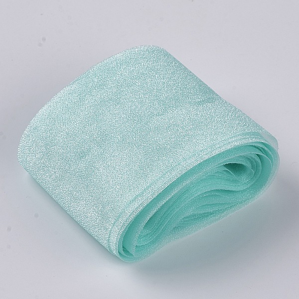 

PandaHall Nylon Organza Ribbon, Aquamarine, 2-3/8 inch(6cm), about 10yards/bundle Nylon Green
