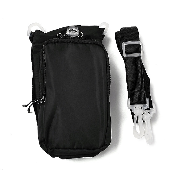 Bolso bandolera de tela para botella de agua con correa ajustable.