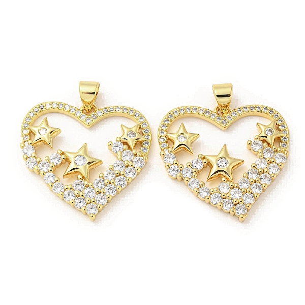 

PandaHall Rack Plating Brass Micro Pave Cubic Zirconia Pendants, Long-Lasting Plated, Lead Free & Cadmium Free, Heart with Star Charms, Real..., Clear