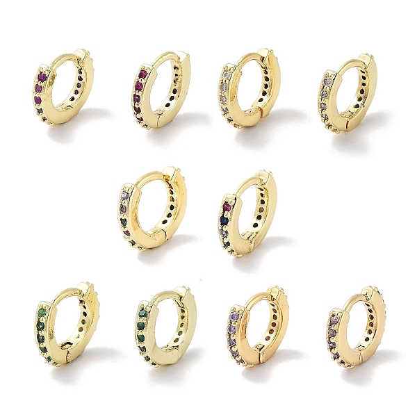 

PandaHall Brass Pave Cubic Zirconia Hoop Earrings for Women, Real 18K Gold Plated, Mixed Color, 9x2mm Cubic Zirconia Multicolor