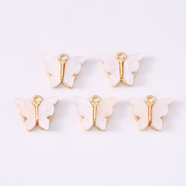

PandaHall Alloy Acrylic Pendants, Butterfly, Light Gold, Floral White, 14x16.5x3mm, Hole: 1.6mm Alloy+Acrylic Butterfly