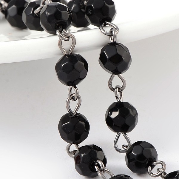 

PandaHall Handmade Faceted Round Transparent Glass Beads Chains for Necklaces Bracelets Making, with Gunmetal Tone Brass Eye Pin, Unwelded..., Black