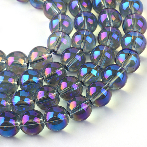 

PandaHall Electroplate Glass Beads Strands, Rainbow Plated, Round, Dodger Blue, 7.5x8.5mm, Hole: 1mm, about 104pcs/strand, 30.3 inch Glass...