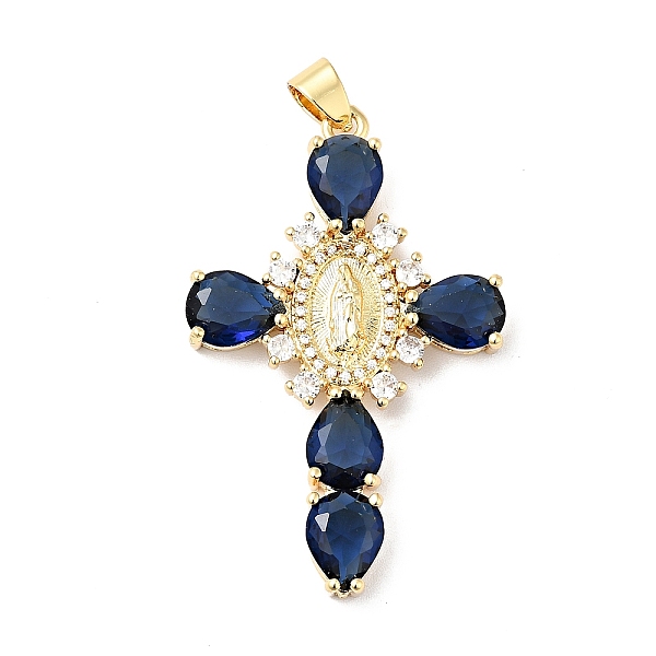 

PandaHall Rack Plating Brass Micro Pave Cubic Zirconia Pendants, Cadmium Free & Lead Free, Real 18K Gold Plated, Cross with Saint, Medium...