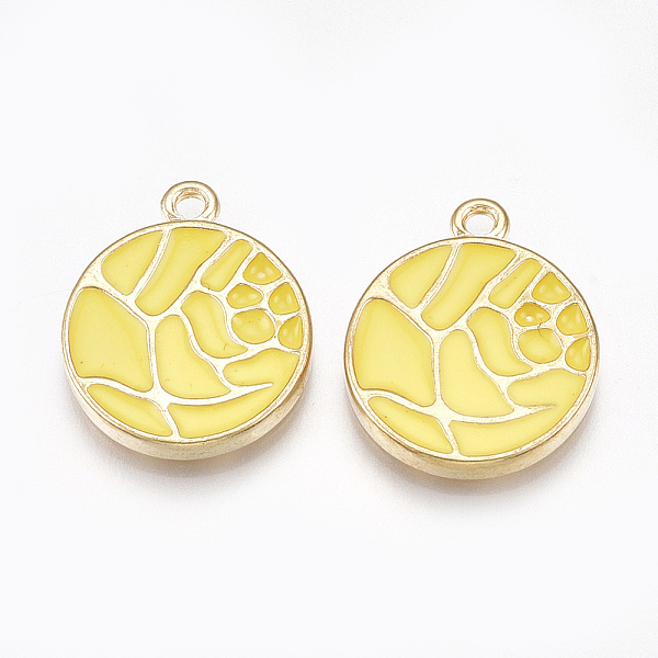 

PandaHall Alloy Enamel Pendants, Flat Round, Light Gold, Yellow, 21.5x17.5x2.5mm, Hole: 1.8mm Alloy+Enamel Flat Round Yellow
