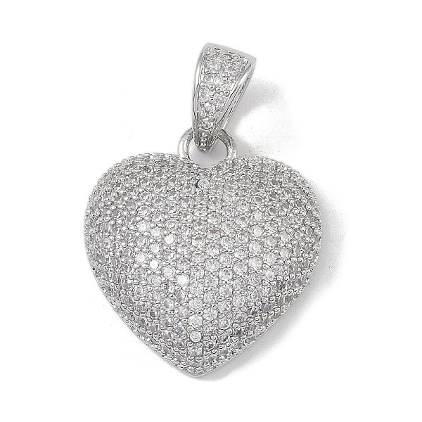 

PandaHall Brass Micro Pave Cubic Zirconia Pendant, Heart, Platinum, 28x25.5x8mm, Hole: 8.5x6mm Brass+Cubic Zirconia Heart Clear