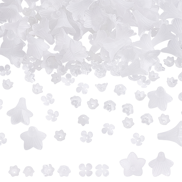 

PandaHall HOBBIESAY 200Pcs 4 Style Frosted Transparent Flower Bead Caps Acrylic Beads Caps Spray Painted Glass Beads Floral Spacer Bead Caps..., Clear
