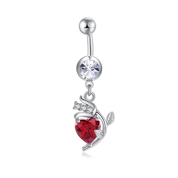 

PandaHall Brass Cubic Zirconia Navel Ring, Belly Rings, with 304 Stainless Steel Bar, Cadmium Free & Lead Free, Flower, Red, 43mm, Bar: 15...