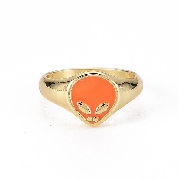 

PandaHall Alloy Enamel Wide Band Rings, Cadmium Free & Lead Free, Light Gold, Extra-Terrestrial, Coral, US Size 7 1/2(17.7mm) Alloy Red